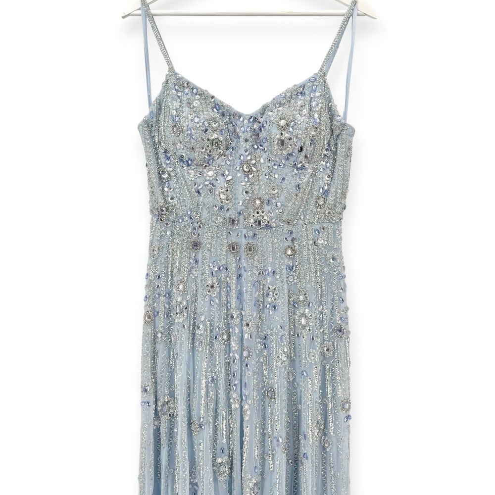 Mac Duggal Blue Rhinestone Embellished Sweetheart Neck A-Line Gown $798 Size 8 - Picture 4 of 11